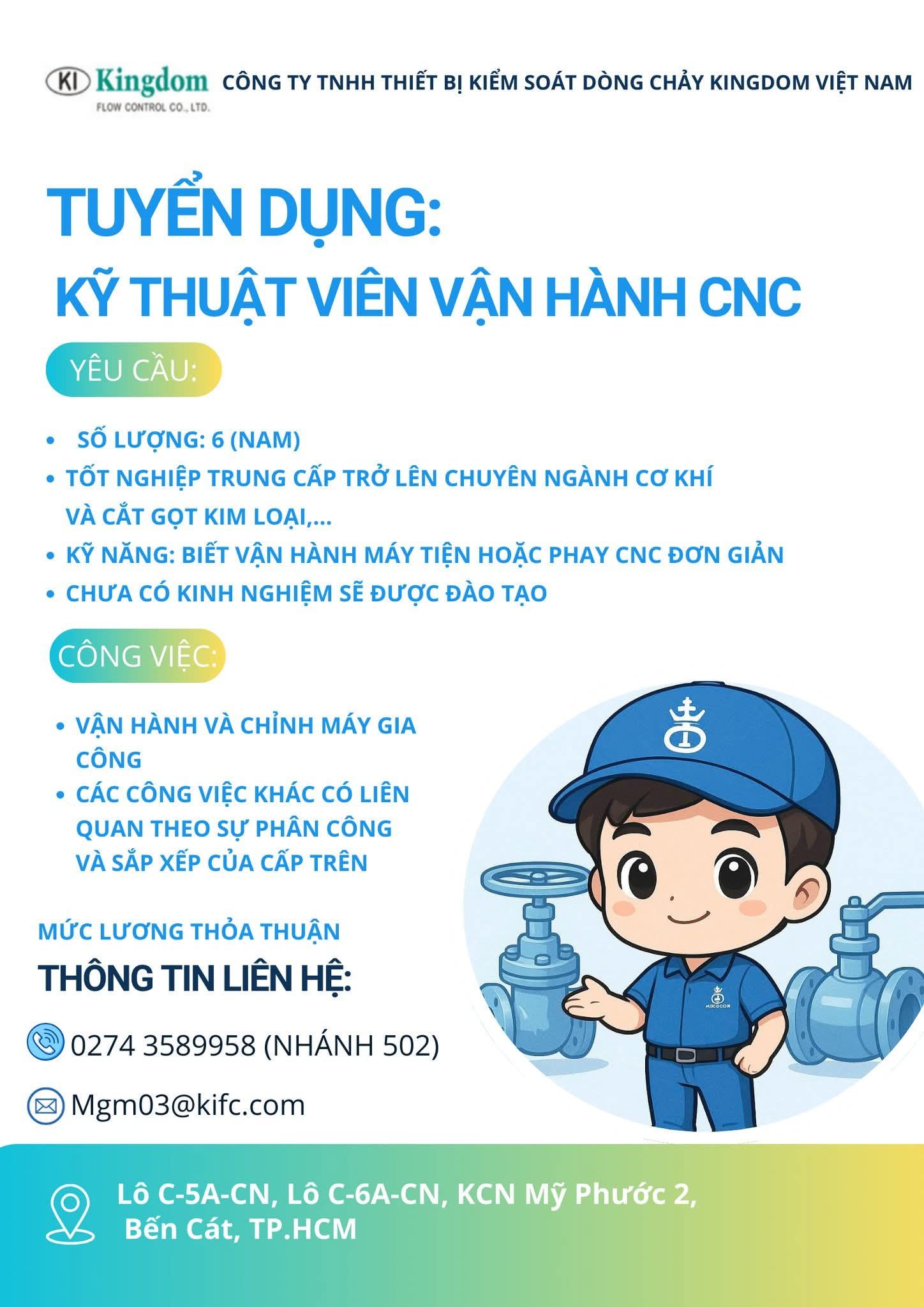 Công Ty TNHH Thiết Bị Kiểm Soát Dòng Chảy Kingdom Việt Nam tuyển dụng